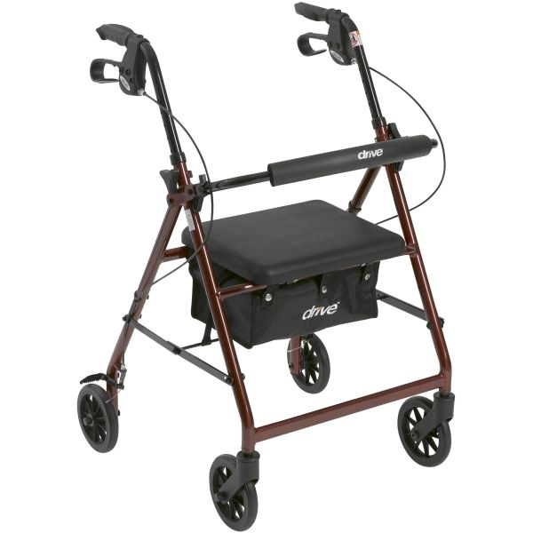 Drive Aluminum Rollator with 6″ Casters and Fold Up Removable Back Support - Red