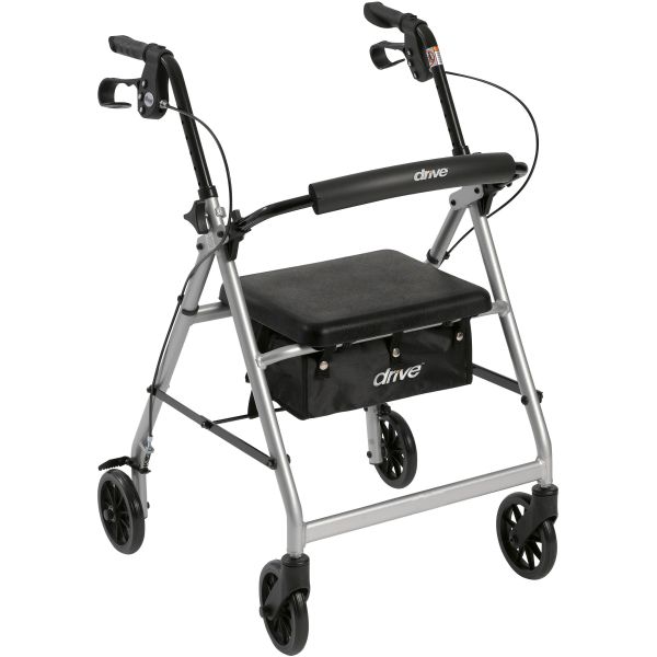 Drive Aluminum Rollator with 6″ Casters and Fold Up Removable Back Support - Silver