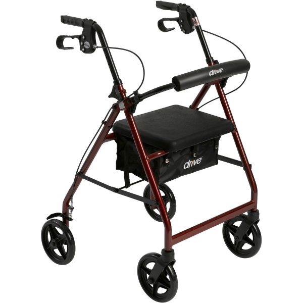 Drive Medical Aluminum Rollator with 7.5″ and Fold Up Removable Back Support - Red