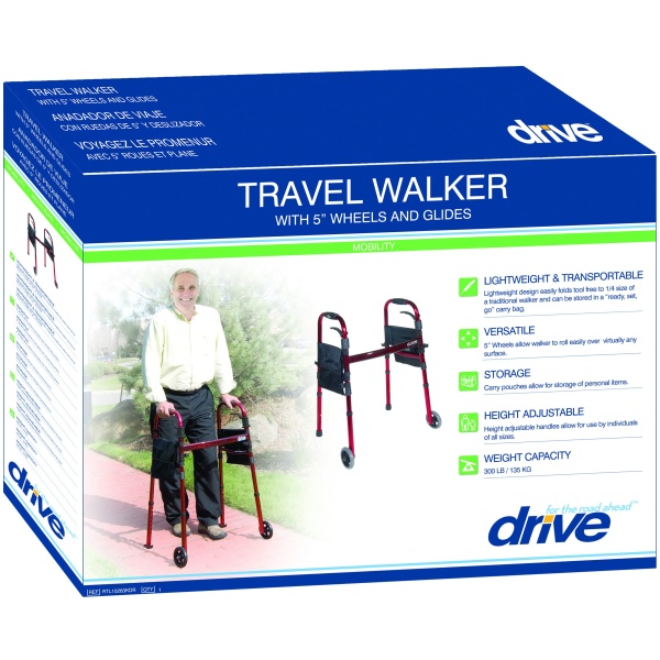 Deluxe Folding Travel Walker with 5″ Wheels [RTL10263KDR]