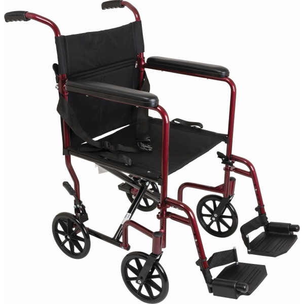 ProBasics Aluminum Transport Wheelchair with Footrests - Burgundy [TCA1916BG]