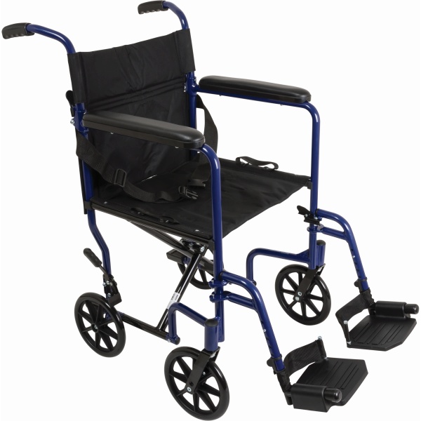ProBasics Aluminum Transport Wheelchair with Footrests - Blue [TCA1916BL]