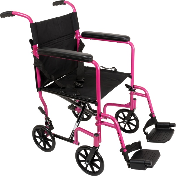 ProBasics Aluminum Transport Wheelchair with Footrests - Pink [TCA1916PK]