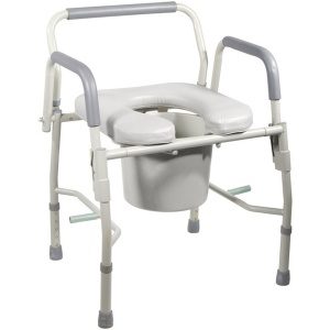 Steel Drop-Arm Commode with Padded Seat and Arms