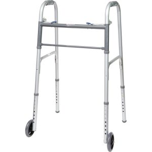 ProBasics Economy Two-Button Folding Steel Walker With 5″ Wheels